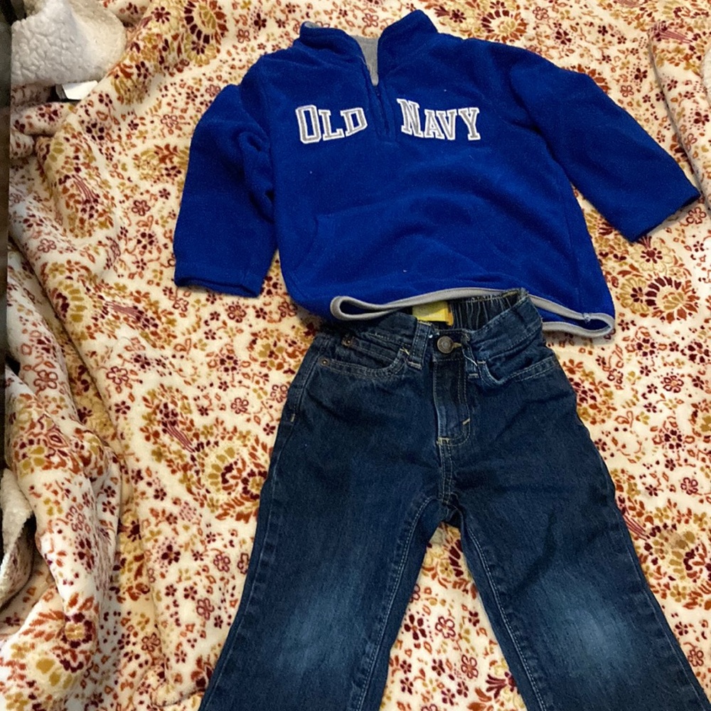 Old Navy sweatshirt and jeans